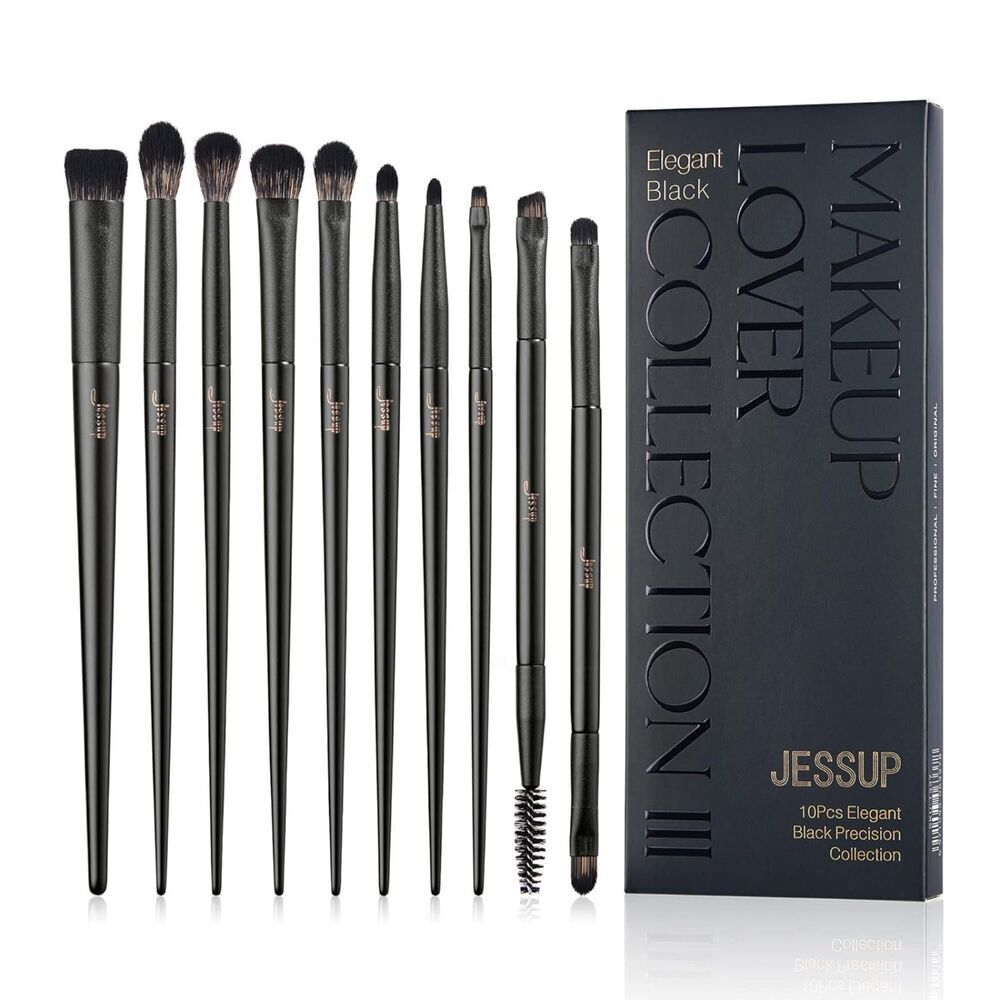 Jessup 10 Pieces Elegant Black T337 Professional Eye Makeup Brushes Set